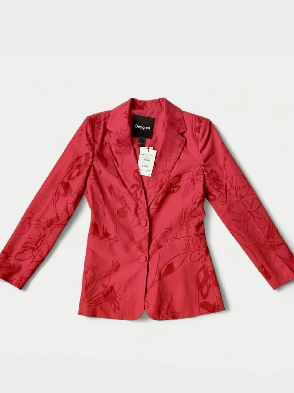 Desigual Red Velvet Floral-Print Tailored Blazer